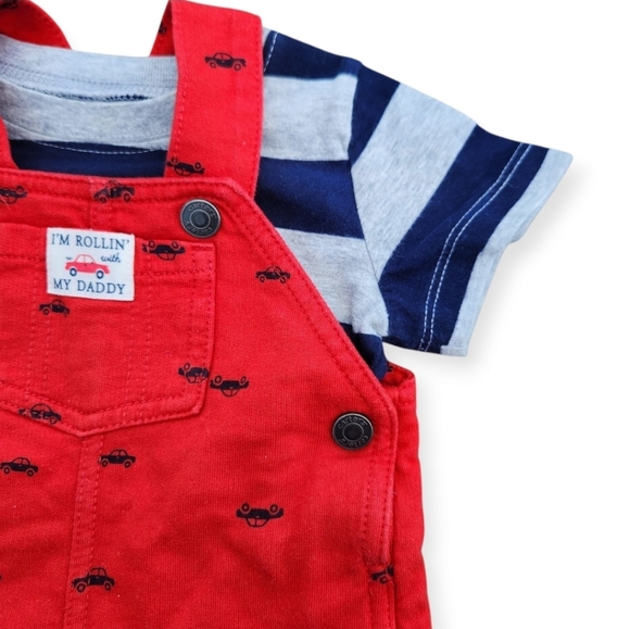 2-Piece Carter's Baby Red shortalls Overalls Striped T-Shirt Kids 12 Months - Picture 6 of 16